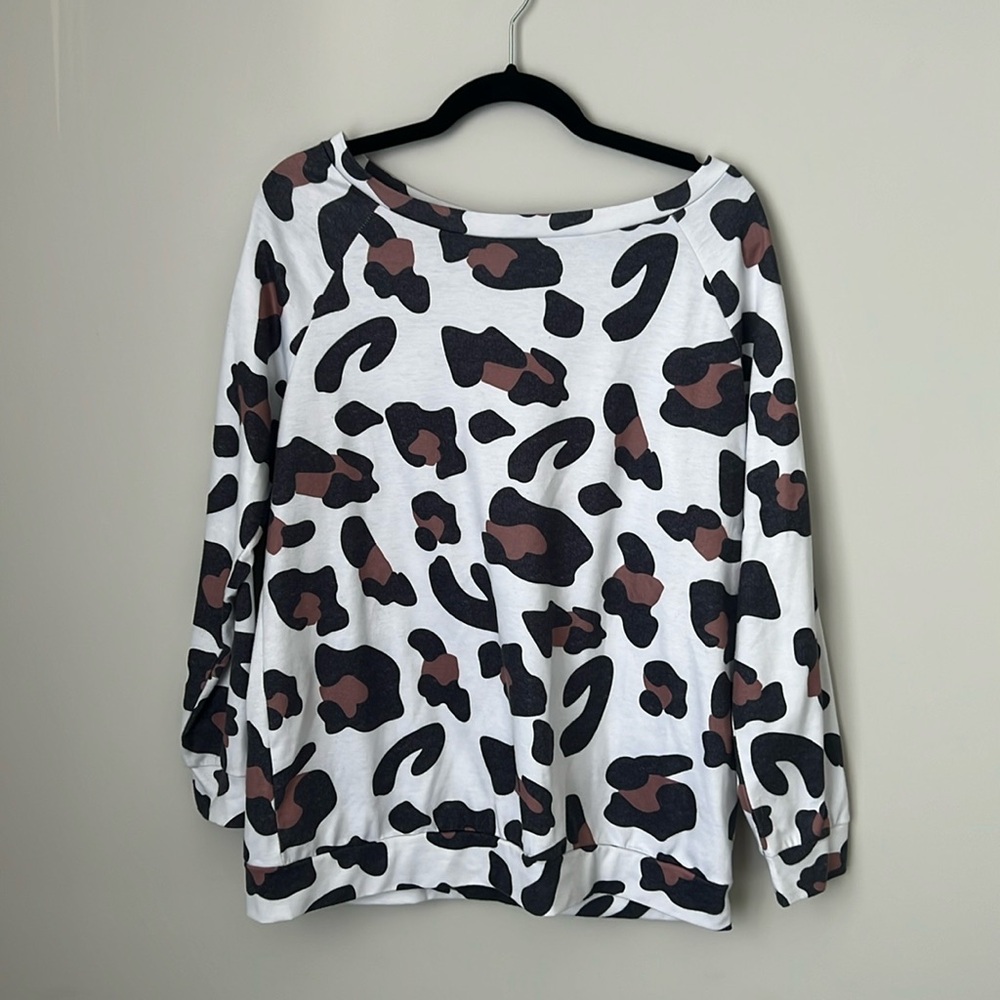 Leopard Print Lightweight Long Sleeve Oversized Top Size S